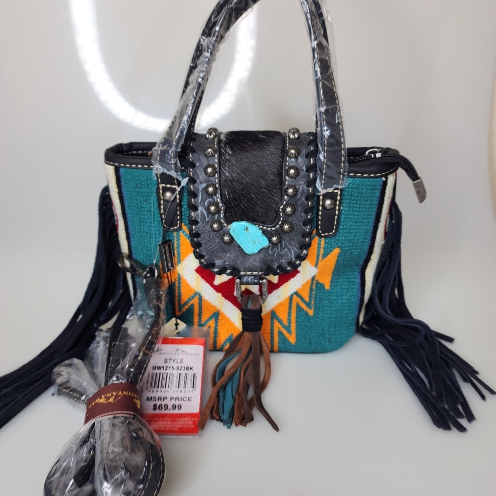 MONTANA WEST COWHIDE AZTEC TAPESTRY MINI TOTE W/CROSSBODY